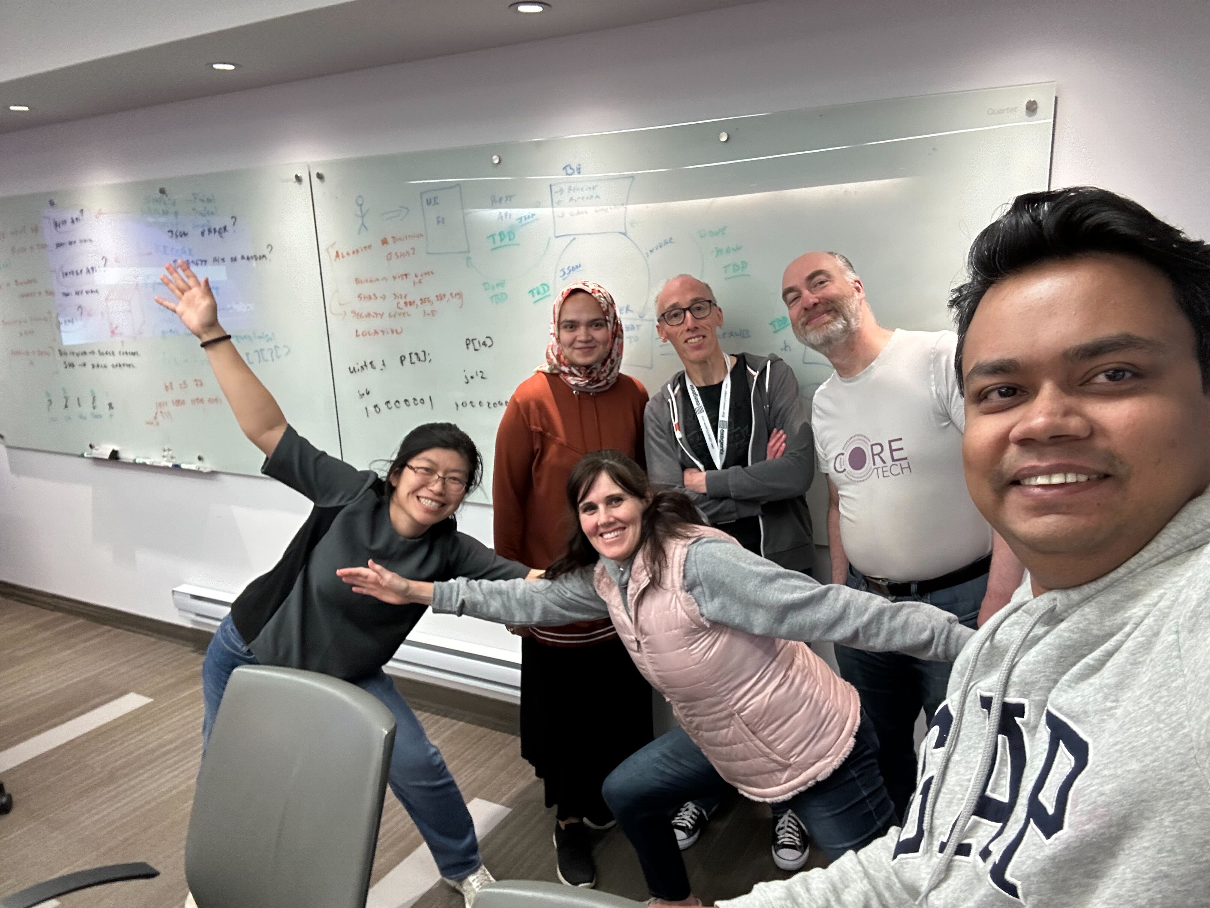 Irdeto Core Tech team group photo during Hack Day focused on Post-Quantum Cryptography module development.