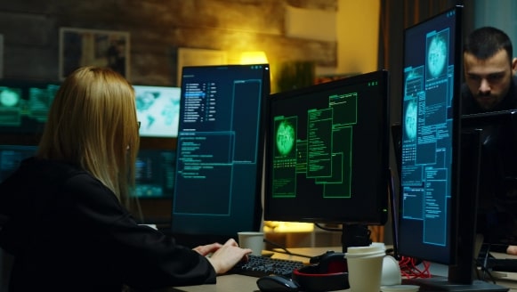 Woman working on computer using terminal